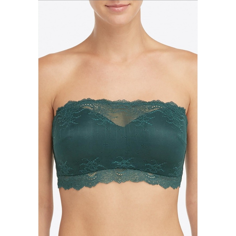 Spanx Undie-tectable Lace Bandeau Bra Womens XL Green Strapless Padded Cups